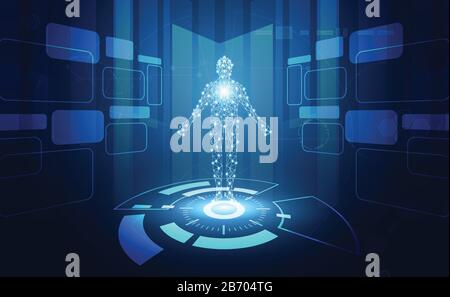 abstract technology futuristic concept of digital human body digital health care health future design on hi tech background. Stock Vector