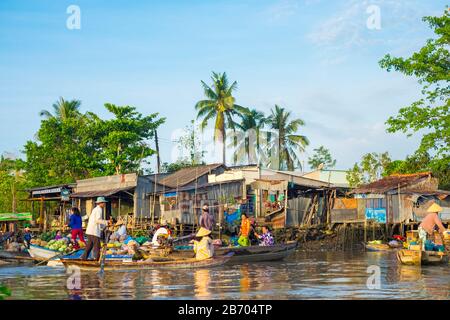 Phong Dien floating market, Phong Dien District, Can Tho, Mekong Delta, Vietnam Stock Photo