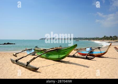 Sri Lanka, Tangalle beach, traditional fishing boats Stock Photo