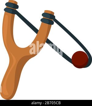 Wooden sling shot, illustration, vector on white background. Stock Vector