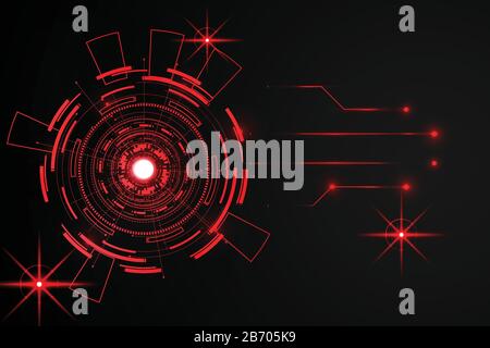 Abstract red circle  technology background on hi tech future dark background. for template, web design or presentation. Stock Vector