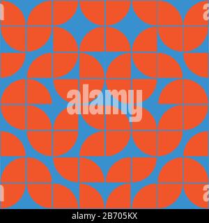 Interesting texture in 8x8 squares. Abstract geometric background with rounds. Colorful modern pattern in red and blue colors Stock Vector