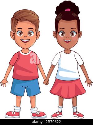 happy little interracial kids avatars characters Stock Vector