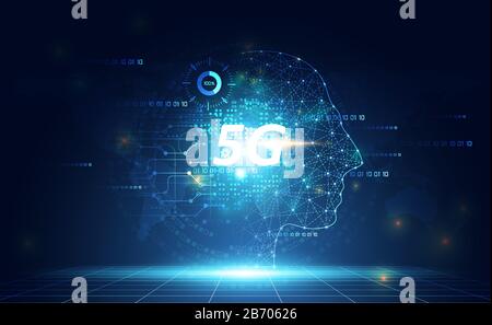 Abstract 5G network technology concept Ai digital internet wireless on blue background. Stock Vector