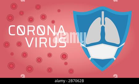 Protect from Coronavirus concept, blue shield with lung icon wear face mask Stock Vector