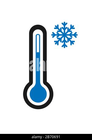 Vector thermometer icon with snowflake icon. Cold weather. Temperature sensor. Simple flat design for apps and websites. Stock Vector