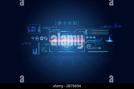 abstract cyber security ui futuristic concept hud interface hologram elements of digital data chart, communication, computing and circle percent vital Stock Vector