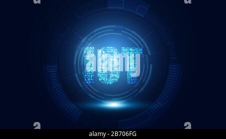 abstract technology Internet Of Things (IOT) concepts digital Computing on dark blue color background. Stock Vector