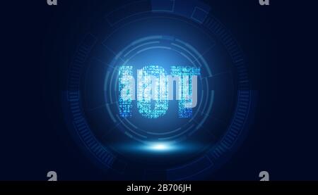 abstract technology Internet Of Things (IOT) concepts digital Computing on dark blue color background. Stock Vector