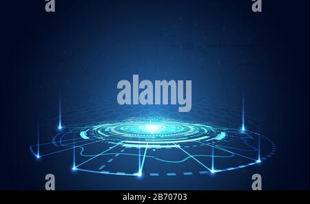 Modern Abstract technology concept communication circle digital circuits on blue background and arrow innovation hi tech future design background,vect Stock Vector