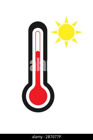 Vector thermometer icon with sun icon. Warm weather. Temperature sensor. Simple flat design for apps and websites Stock Vector