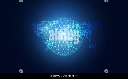 abstract map of the world science and technology concept of computer programming illustration background. Stock Vector