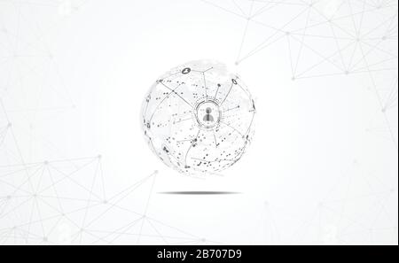 Connection abstract global world map dot line triangle and points concept business global network connection. Vector Illustration on hi tech gray back Stock Vector