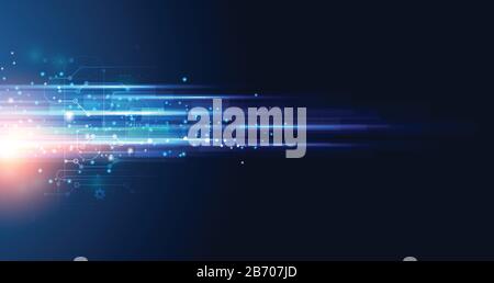 Abstract technology hi tech background concept speed movement motion blur moving fast in the light for template design dark blue .Vector illustration Stock Vector