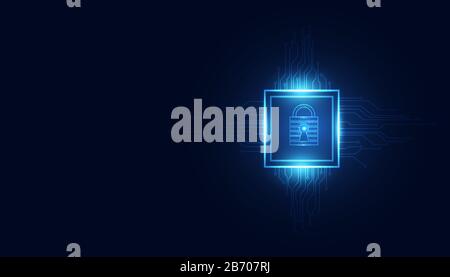 Abstract technology cyber security square ai privacy information network concept padlock protection digital network internet link on hi tech blue futu Stock Vector