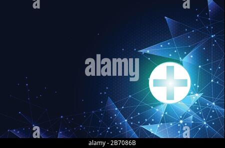 Abstract technology digital health medical concept on hi tech blue healthcare pharmacy on gradient black for template web design or presentation.Vecto Stock Vector