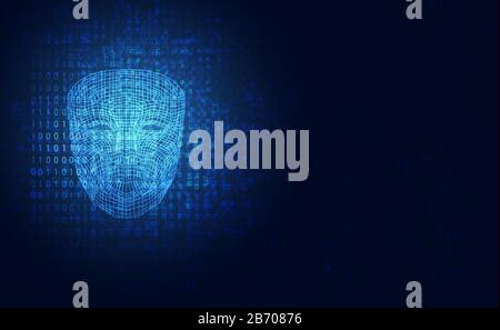 abstract hologram computing face  artificial intelligence for identity innovation on future design background. Stock Vector