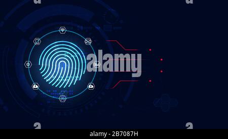 Blue abstract image that is futuristic with finger prints icons concept. Theft detection Prevention of cyber threats That is using security systems by Stock Vector