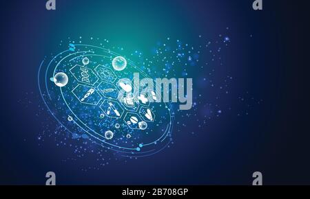 Abstract health medical science healthcare icon digital technology science concept modern innovation,Treatment,medicine on hi tech future blue backgro Stock Vector