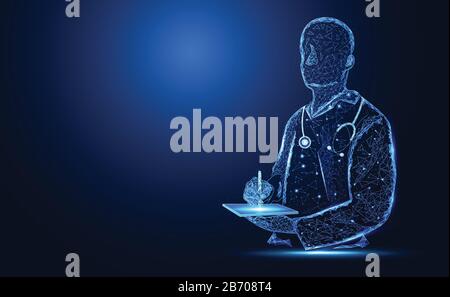 Abstract health medical science consist doctor digital wireframe concept modern medical technology,Treatment,medicine on gray background. Stock Vector