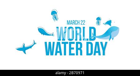 World Water Day Typographical Design Elements.World Water Day icon sea life. Minimalistic design Stock Vector