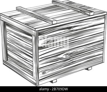 crates, closed wooden box, parcel hand drawn vector illustration realistic sketch Stock Vector