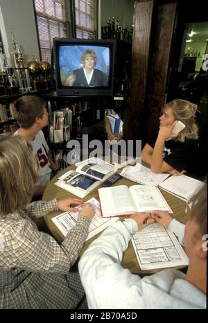 Fort Davis Texas USA, 1997:  Distance learning: public high school students in remote Fort Davis use TI-IN network to study marine biology, an elective not offered in-person at their small school.  ©Bob Daemmrich Stock Photo