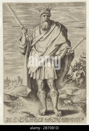 Koning Darius, anonymous, 1585 print King Darius of Persia standing ...