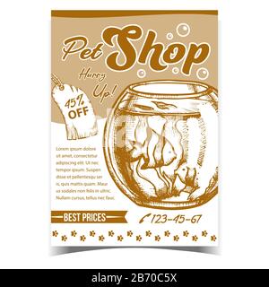 Pet Shop Aquarium On Advertising Poster Vector Stock Vector