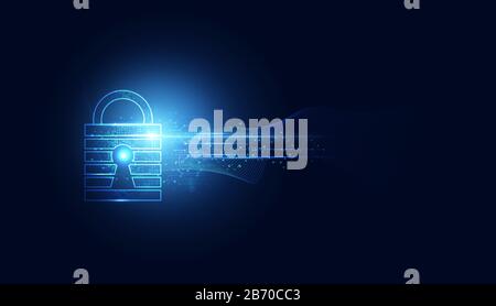 Abstract Cyber security with padlock blue wave speed technology Future cyber background. Stock Vector