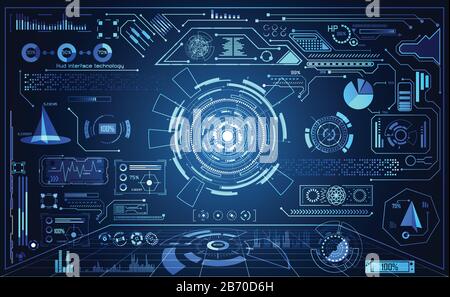 abstract technology ui futuristic concept hud interface hologram elements of digital data chart, communication, computing and circle percent vitality Stock Vector