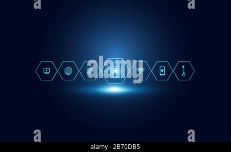 Abstract Cyber security with padlock blue icon and circle technology Future cyber background. Stock Vector
