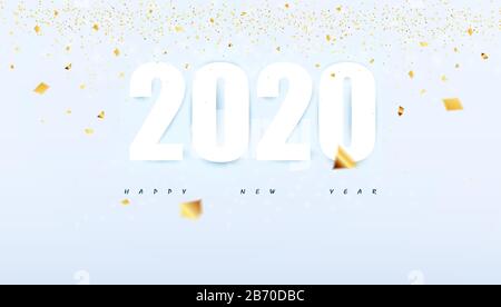 Happy New Year 2020 concept modern abstract background party poster with gold glitter and confetti glitter decoration.vector illustration. Stock Vector