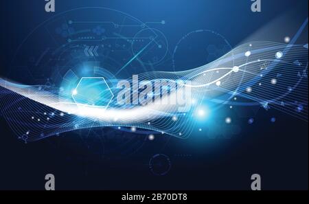 abstract technology concept circle interface Wave flow Science connection futuristic blue.vector illustration Stock Vector