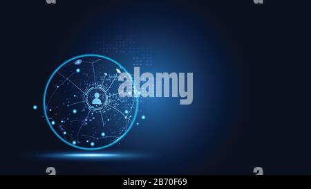 Abstract technology business global network connection concept connecting communication people on hi tech blue background.Vector Illustration Stock Vector