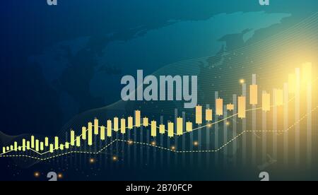 abstract graph chart of stock financial trading on analysis map world background. Stock Vector