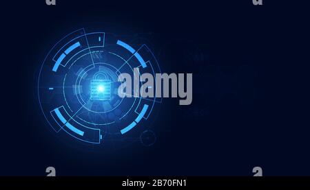 Abstract technology cyber security circle privacy information network concept padlock protection digital network internet link on hi tech blue future Stock Vector