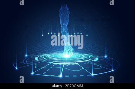 Abstract technology ai concept arm ai touch the circle light blue on modern screen laboratory interface futuristic hi tech modern gradient and light.v Stock Vector