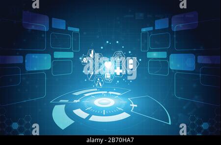 Abstract health medical science healthcare icon digital technology science concept modern innovation,Treatment,medicine on hi tech future blue backgro Stock Vector