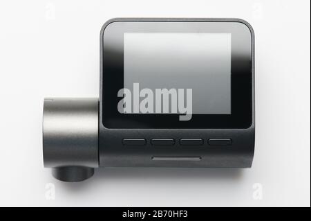 Car digital recorder with camera on side and big screen isolated Stock Photo