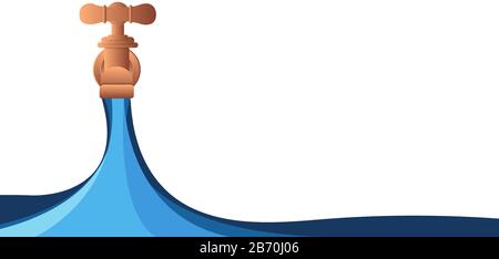 Paper art of tap with flowing water, vector art and illustration Stock Vector