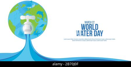 Paper art of tap with flowing water, world sustainable environment friendly idea Stock Vector