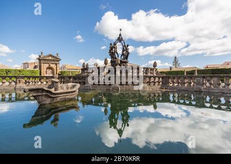 The Fountain of four Moors in Villa Lante, Villa Lante is a Mannerist garden of surprise near Viterbo, central Italy, attributed to Jacopo Barozzi da Vignola. Stock Photo