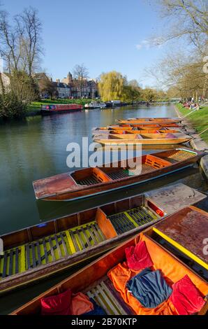 Colourful punts on river Cam in Cambridge, England Stock Photo