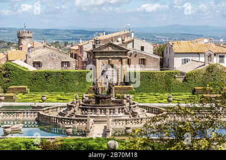 The Fountain of four Moors in Villa Lante, Villa Lante is a Mannerist garden of surprise near Viterbo, central Italy, attributed to Jacopo Barozzi da Vignola. Stock Photo