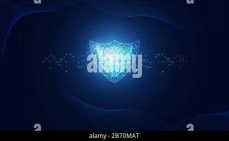Abstract Cyber security with shield blue wave technology Future cyber background. Stock Vector
