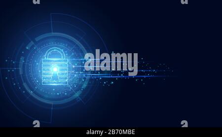 Abstract Cyber security with padlock blue wave speed technology Future cyber background. Stock Vector