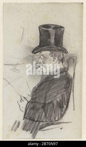 Krantenlezer met hoge hoed Newspaper Reader with top hat type of object: Drawing Object number: RP-T 1949-124 Manufacturer : artist: Jac van Looij Dated: 1865 - 1930 Physical features: black chalk material: paper chalk Dimensions: H 138 mm × W 81 mm Subject: reading Stock Photo