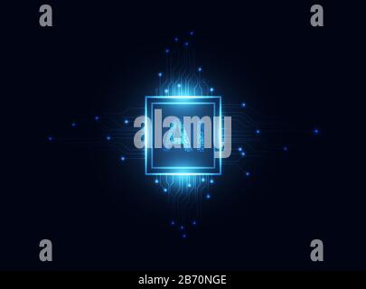 Abstract technology Ai computing chipset on circuit board concept working data of Artificial intelligence and futuristic digital for future on dark bl Stock Vector