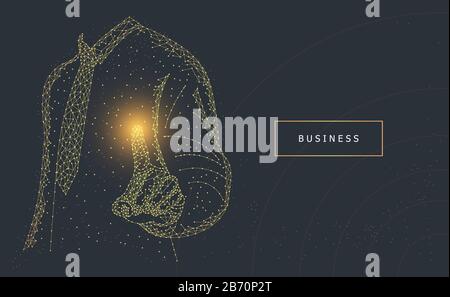 Abstract businessman low poly finger pointing on dark gray background. Stock Vector